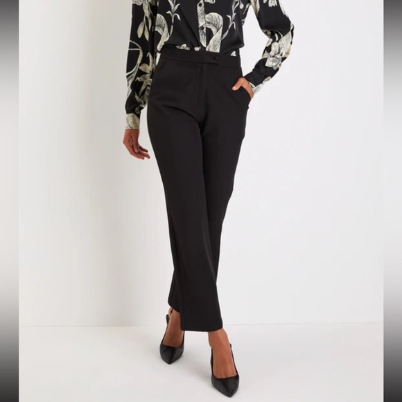 NWT Lulus Posh Excellence Black High Rise Straight Cropped Trouser Pants -Medium - Picture 2 of 4